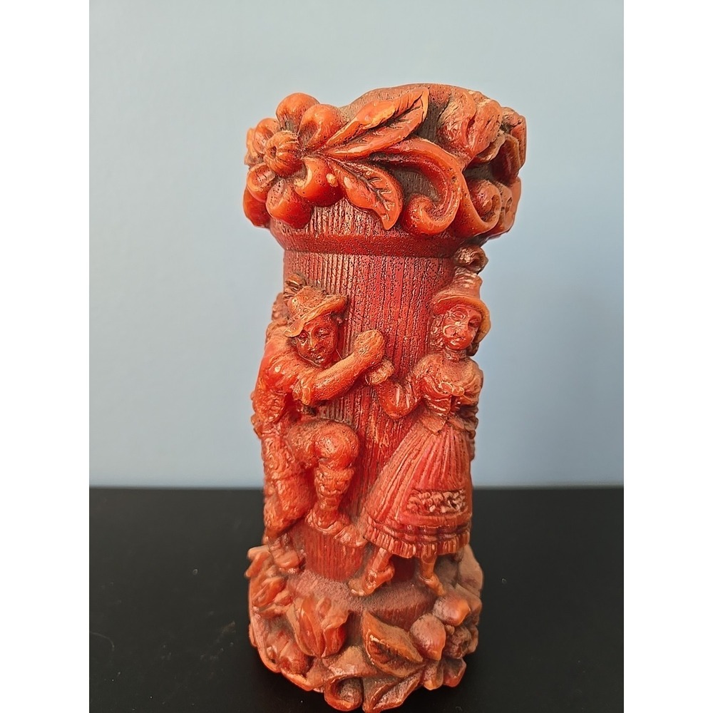 Vintage Adam Gies Fulda Red Wax Art Pillar Candle Dancing‎ Music Flowers 7.5"